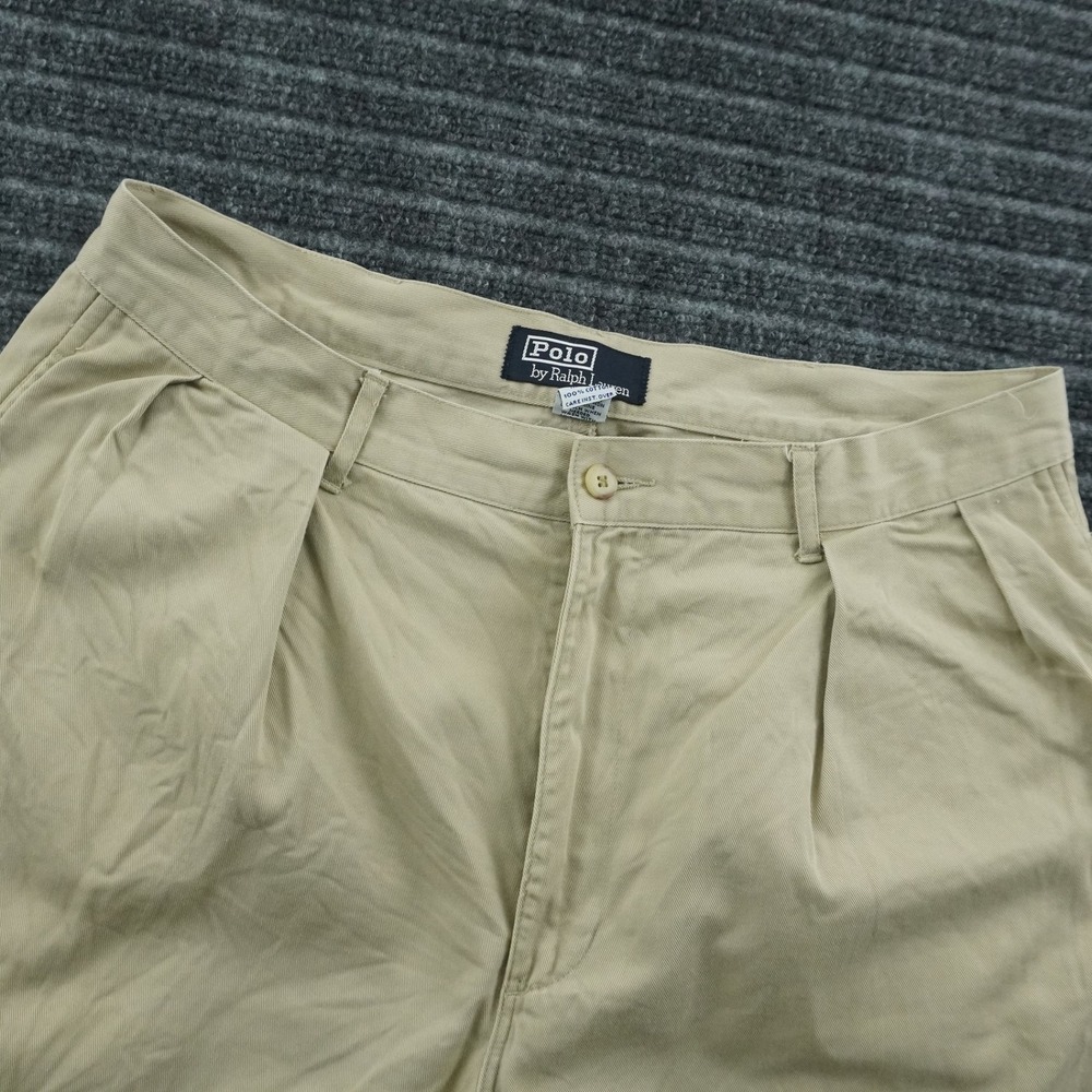 Vintage Polo Ralph Lauren Chino Pants Mens 36x31 Khaki Tan‎ Pleated Cotton Twill